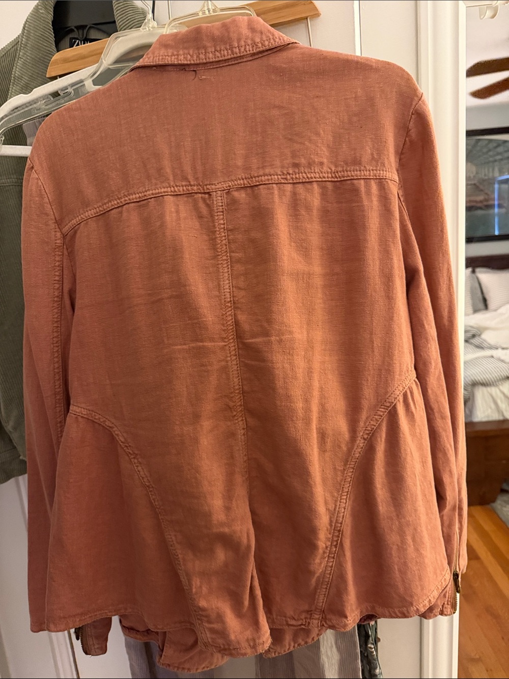 Free People Rosewood Brushed Linen Blend Moto Utility Jacket L - Picture 5 of 6